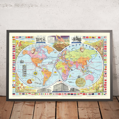 Old World Map of Coffee, Tea, & Spices McCormick, 1957: Spice Trade, Explorers, Mid-Century Design