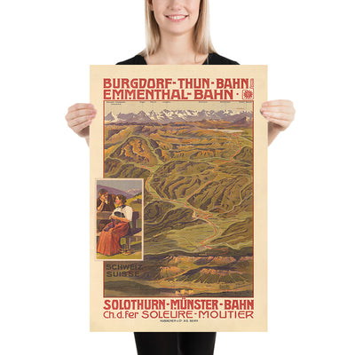 Bernese Oberland Travel Poster: Burgdorf–Thun–Emmental–Solothurn Railways by Anton Reckziegel, 1908