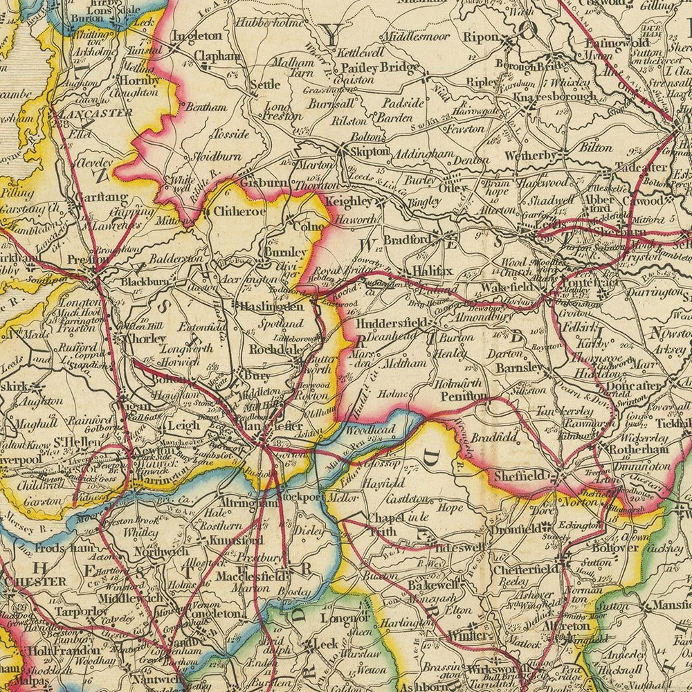 Old County Map of England & Wales by Wyld, 1842: Turnpikes & Mail Coach Roads