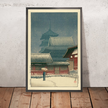 Une image encadrée du temple Tenno, Osaka, par Hasui Kawase, 1935