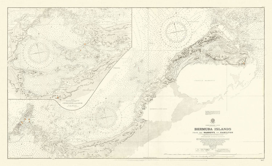 Ancienne carte nautique des îles Bermudes, 1894 : Hamilton, Château Harbour, Les Narrows 