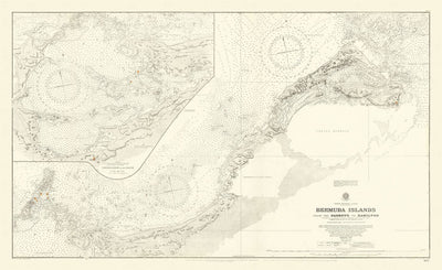 Antigua carta náutica de las Islas Bermudas, 1894: Hamilton, Castle Harbour, The Narrows.