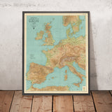 Large Old Road Map of Western Europe, 1938: Interwar borders; Coloured relief