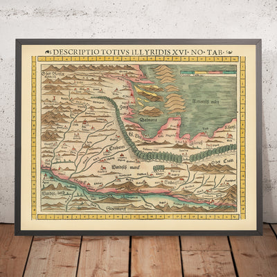 Old Rare Map of Croatia & Slovenia by Münster, 1552: Drava River, Adriatic Coast, Zadar, Ottoman Borders, Mountains