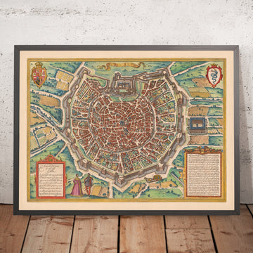 Old Map of Milan by Braun & Hogenberg, 1572: Cathedral, Fortifications, Streets, Fields