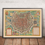 Old Map of Milan by Braun & Hogenberg, 1572: Cathedral, Fortifications, Streets, Fields