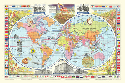 Old World Map of Coffee, Tea, & Spices McCormick, 1957: Spice Trade, Explorers, Mid-Century Design