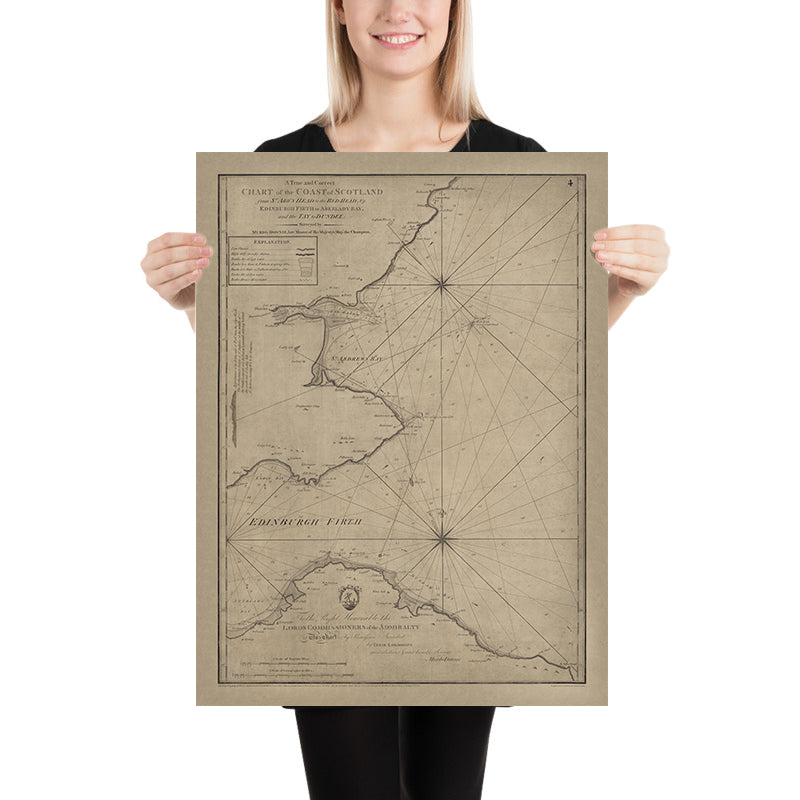 Old Edinburgh and Dundee Coast Nautical Chart by Downie, 1792: Edinburgh Firth, Tay River, St Andrew’s Bay