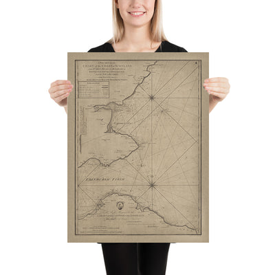 Old Edinburgh and Dundee Coast Nautical Chart by Downie, 1792: Edinburgh Firth, Tay River, St Andrew’s Bay