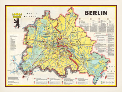 Alte Karte von Berlin, 1963: Berliner Mauer, Brandenburger Tor, Tiergarten, Kreuzberg, Kurfürstendamm