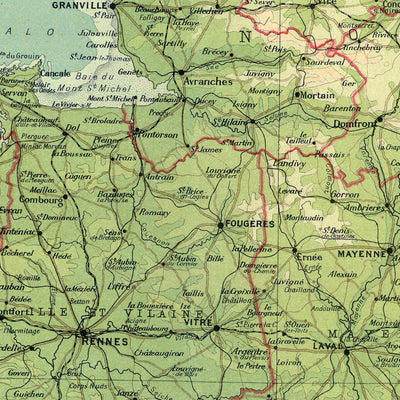 Old Map of North-Western France by Bartholomew, 1922: Paris, Nantes, Brittany, Normandy, Seine, Shipping Routes