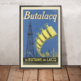 Affiche de voyage Lacq : Butalacq – Le Butane de Lacq par R. A. Drouot, années 1950 