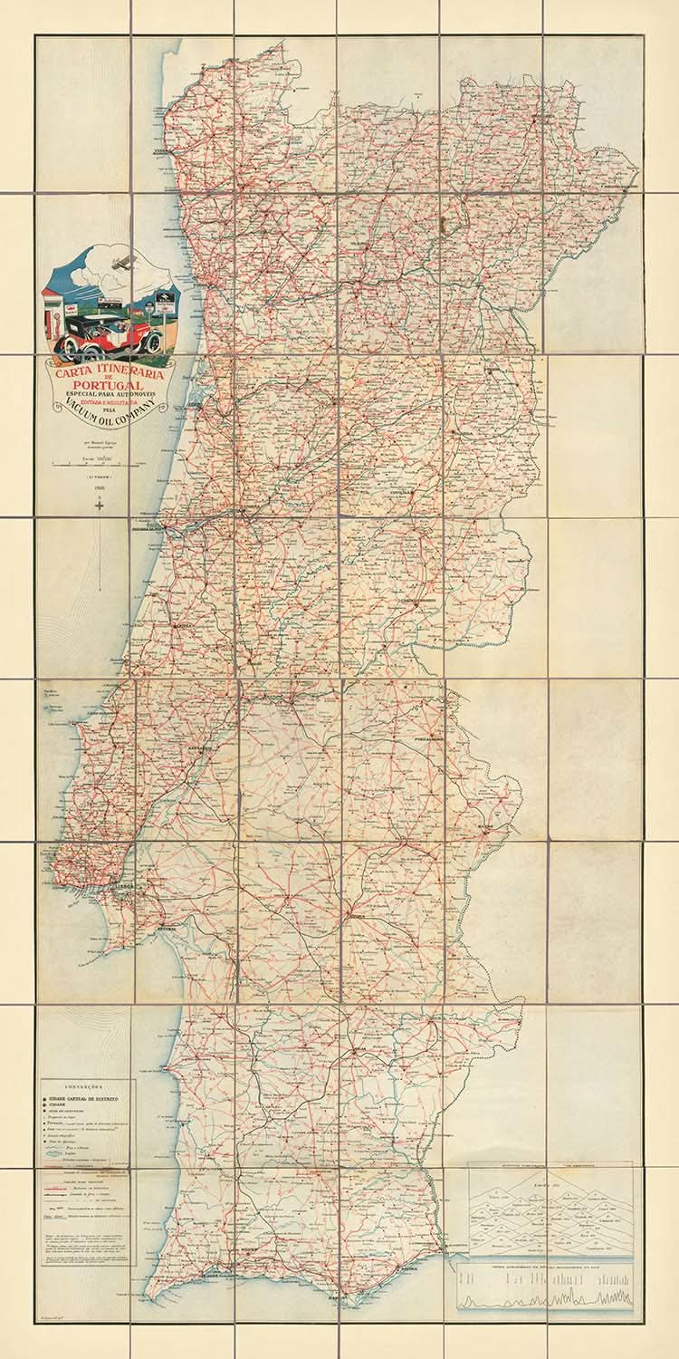 Alter seltener Straßenatlas von Portugal, 1926: Lissabon, Porto, Autofahren, Vacuum Oil Company 