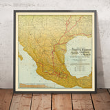 Antigua mapa de los ferrocarriles de México, 1903: Ciudad de México, Monterrey, Golfo de México 