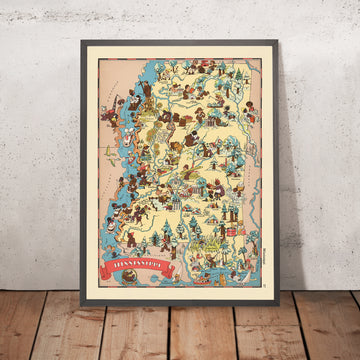 Mappa illustrata del Mississippi di Ruth Taylor White, 1935: Jackson, Gulfport, fiume Mississippi, campi di cotone, battelli fluviali 