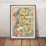 Mapa pictórico de Mississippi de Ruth Taylor White, 1935: Jackson, Gulfport, río Mississippi, campos de algodón, barcos de río 