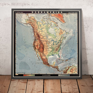 Alte physische Karte von Nordamerika von Haack, 1950: Topografie, Bildungsdiagramm 