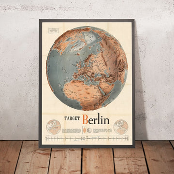 Mappa del mondo della Seconda Guerra Mondiale di Manning, 1943: "Berlino Obiettivo" Tabella delle Distanze dei Bombardieri 