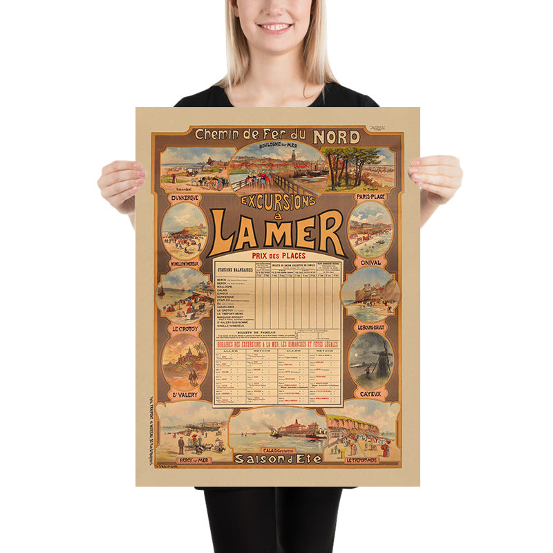 Northern France Travel Poster: Chemin de fer du Nord – Excursions à la mer by Gustave Fraipont, 1890