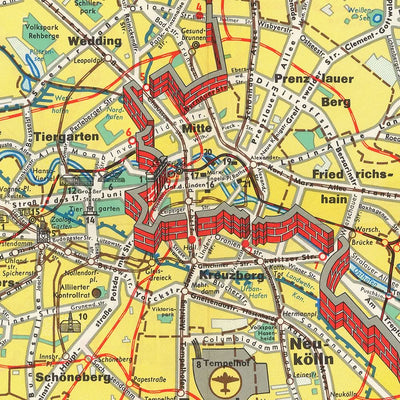 Alte Karte von Berlin, 1963: Berliner Mauer, Brandenburger Tor, Tiergarten, Kreuzberg, Kurfürstendamm