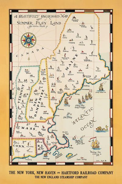New England Travel Poster by John Held Jr., 1910