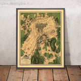 Ancienne carte de la bataille de Gettysburg par Wilcox, 1863 : L. Round Top, Devil's Den, Wheatfield, Peach Orch., Culp's Hill 