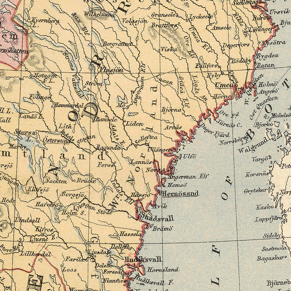 Old Map of Scandinavia by Bartholomew, 1871: Stockholm, Copenhagen, Oslo, Baltic Sea, Scandes