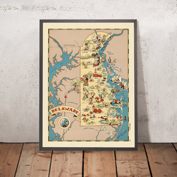 Pictorial Map of Delaware by Ruth Taylor White, 1935: Wilmington, Dover, Delaware Bay, Beaches, First State