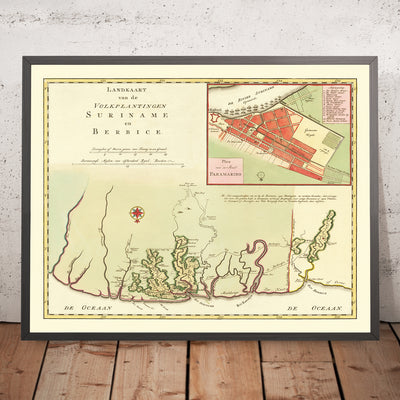 Rare Colonial Map of Suriname & Berbice by Tirion, 1760: Paramaribo Inset, Plantations, Rivers, Indigenous Villages, Colonial Borders