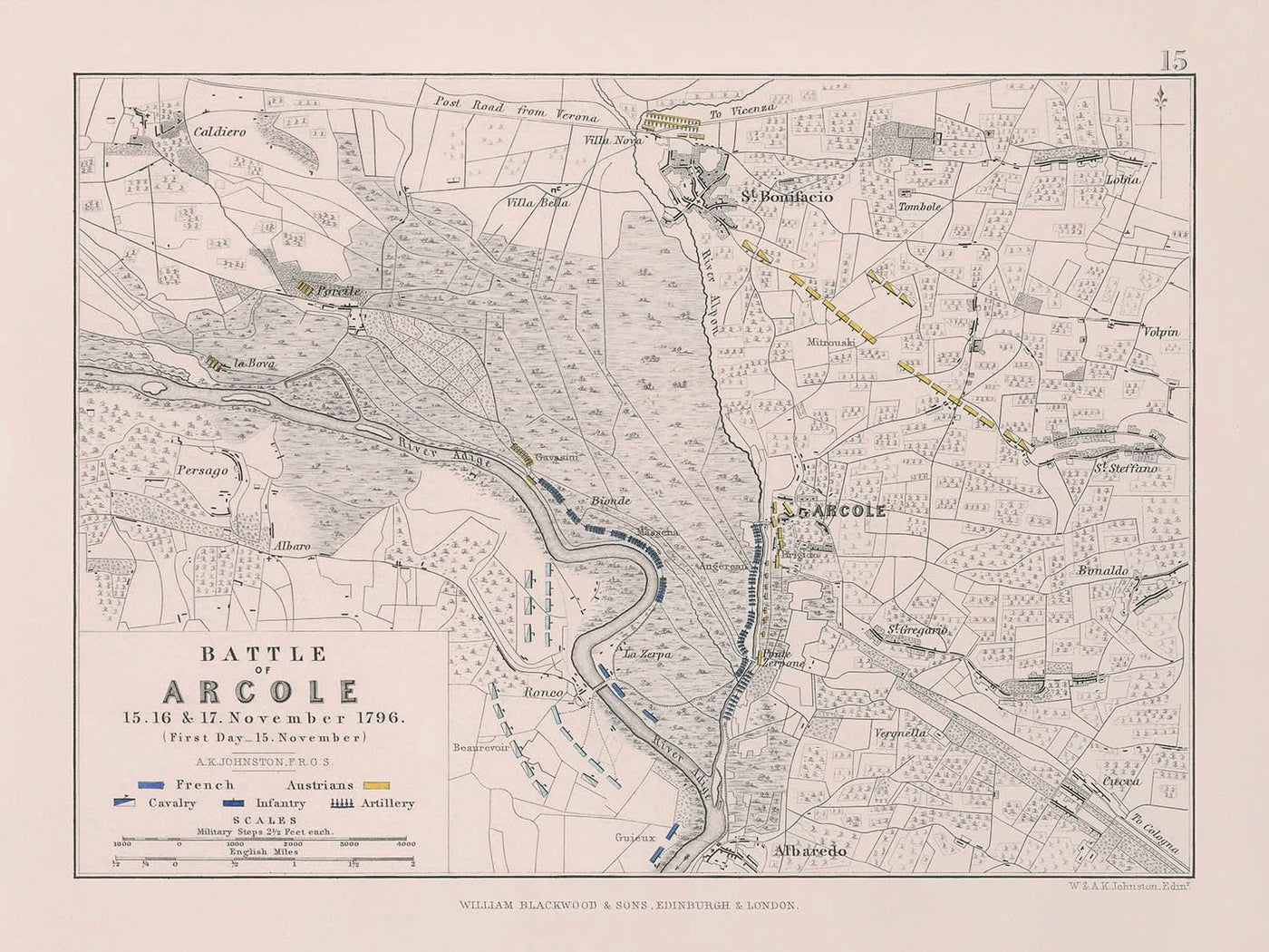 Schlacht von Arcole 15., 16. und 17. November 1796 Erster Tag von AK Johnston 1796