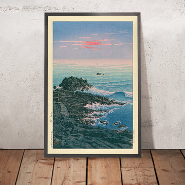 A framed image of Morning at Cape Inubo by Hasui Kawase, 1935