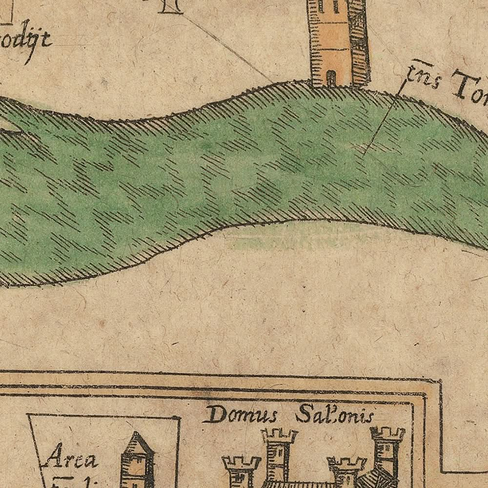 Old Map of Jerusalem in Biblical Times by Bongars: Solomon, Pilate, Sepulchre, Kidron, Siloam