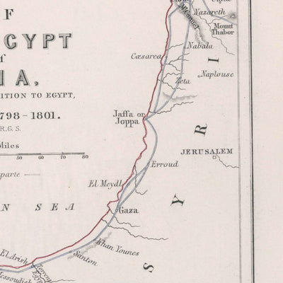 Antiguo mapa militar de las batallas de Napoleón en Egipto y Siria, 1801: Abukir, pirámides, El Cairo, Suez, Nilo