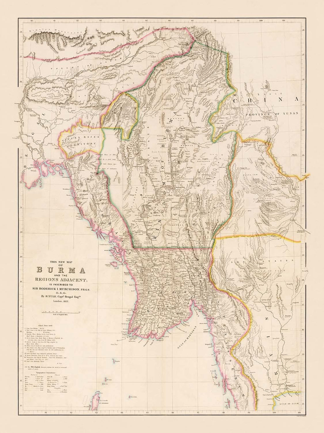 Old Map of Burma (Myanmar) by Arrowsmith, 1857: Irrawaddy