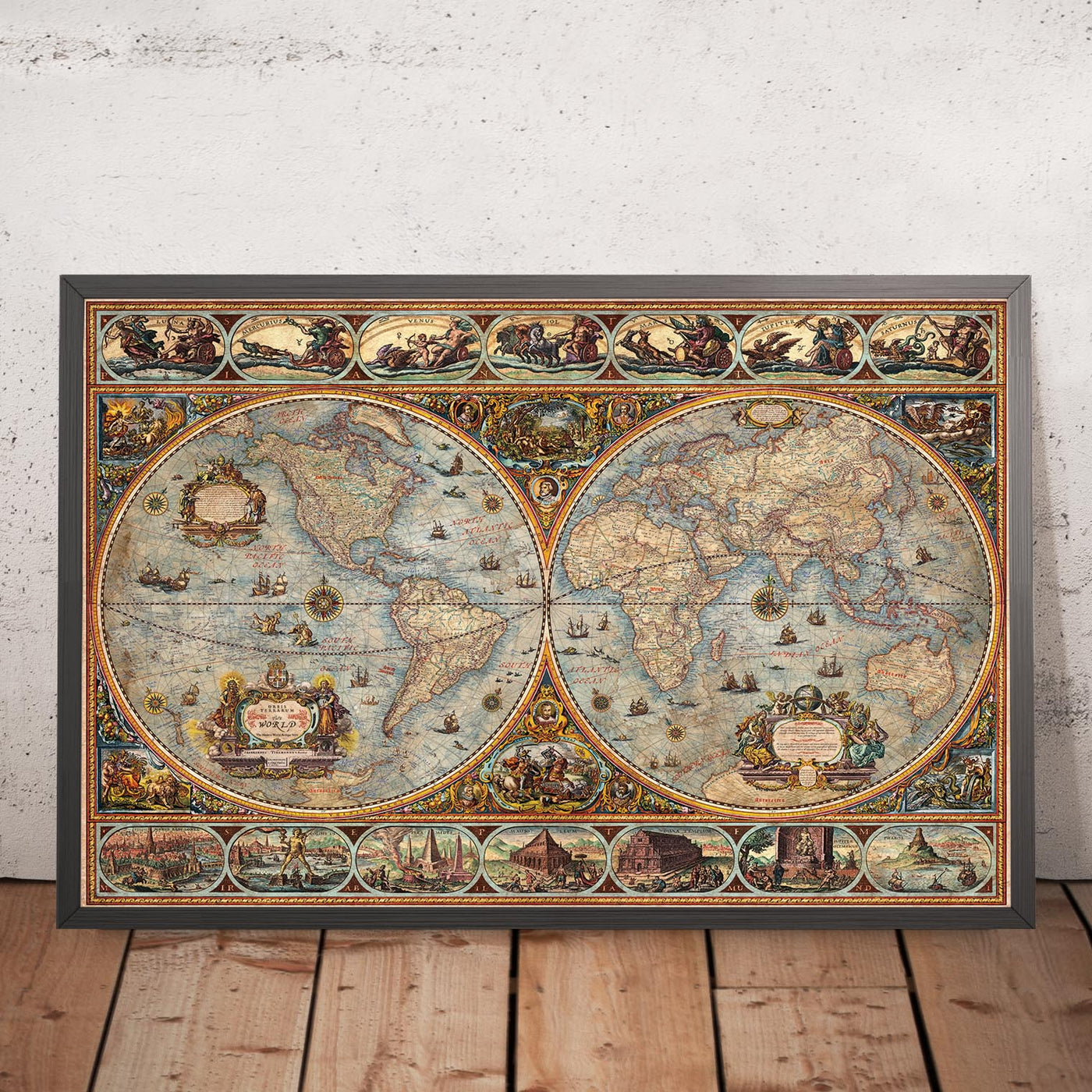 Orbis Terrarum Modern Ancient World Atlas by Ray&Co, 2025: Hemispherical Map, Roman Gods, Ancient Wonders
