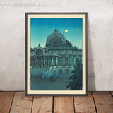 Evening Moon at Honganji Temple in Tsukiji by Hasui Kawase 1935