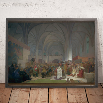 A framed image of Master Jan Hus Preaching by Alphonse Mucha, 1916