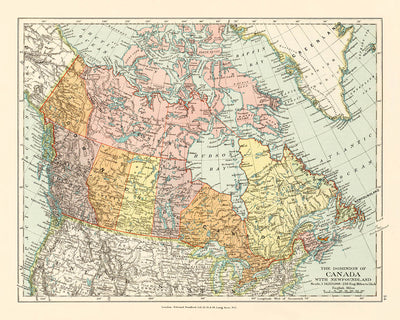 Old Map of Canada by Stanford, 1926: Toronto, Hudson Bay, Railways