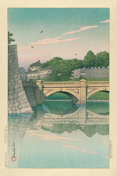 Morning at Nijubashi Bridge by Hasui Kawase, 1935