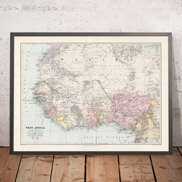 Old Map of West Africa by Stanford, 1904: British possessions; relief hachures; railways & submarine cables