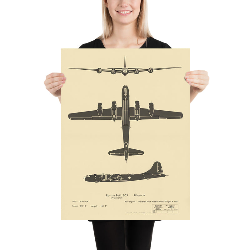 Tupolev Tu-4 (Russian B-29): Cold War Soviet Aircraft Identification Chart, 1948