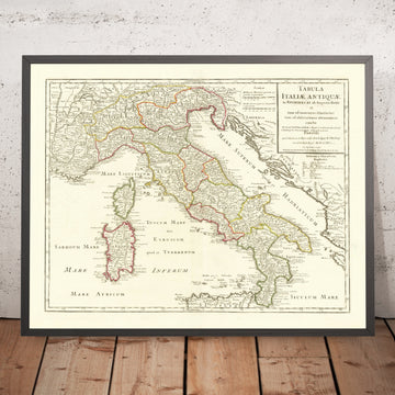 Old Roman Map of Augustan Italy by Delisle, 1715: Rome, Via Appia, Naples, Pompeii, Aquileia