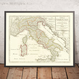 Old Roman Map of Augustan Italy by Delisle, 1715: Rome, Via Appia, Naples, Pompeii, Aquileia