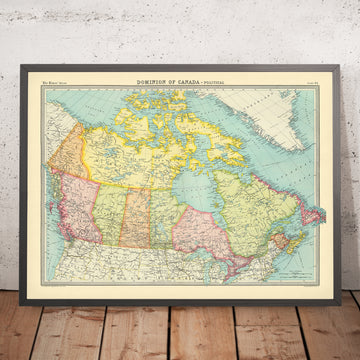 Mapa antiguo del Dominio de Canadá, 1922: Grandes Lagos, Montañas Rocosas, rutas marítimas, archipiélago ártico 