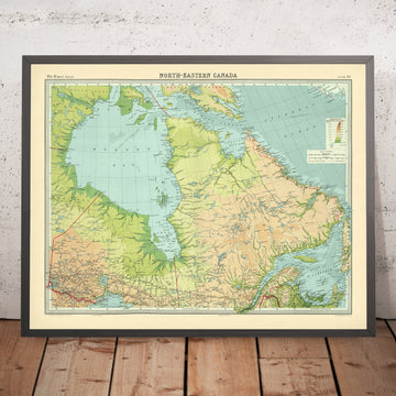 Old Map of Ontario & Quebec by Bartholomew, 1922: Quebec City, St. John’s, Hudson Bay, Torngat Mountains, Gulf of St. Lawrence