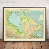 Alte Karte von Ontario und Quebec von Bartholomew, 1922: Quebec Stadt, St. John's, Hudson Bay, Torngat Berge, Golf von St. Lawrence 