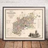 Alte Karte von Gloucestershire von Greenwood, 1831: Gloucester, Cheltenham, River Severn, Cotswolds, Forest of Dean 