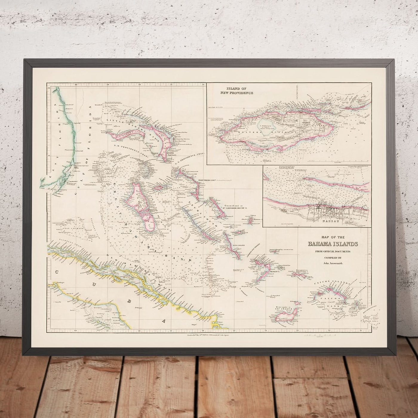 Old Map of The Bahamas by Arrowsmith, 1858: Nassau, New Providence, Channels, Banks, Coastlines