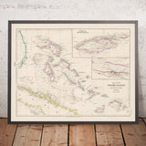 Ancienne carte des Bahamas par Arrowsmith, 1858 : Nassau, New Providence, canaux, bancs, côtes