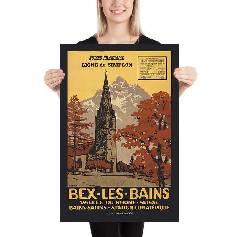 Bex-les-Bains, Switzerland Travel Poster: Vallée du Rhône – Bains Salins by Jules Courvoisier, 1915